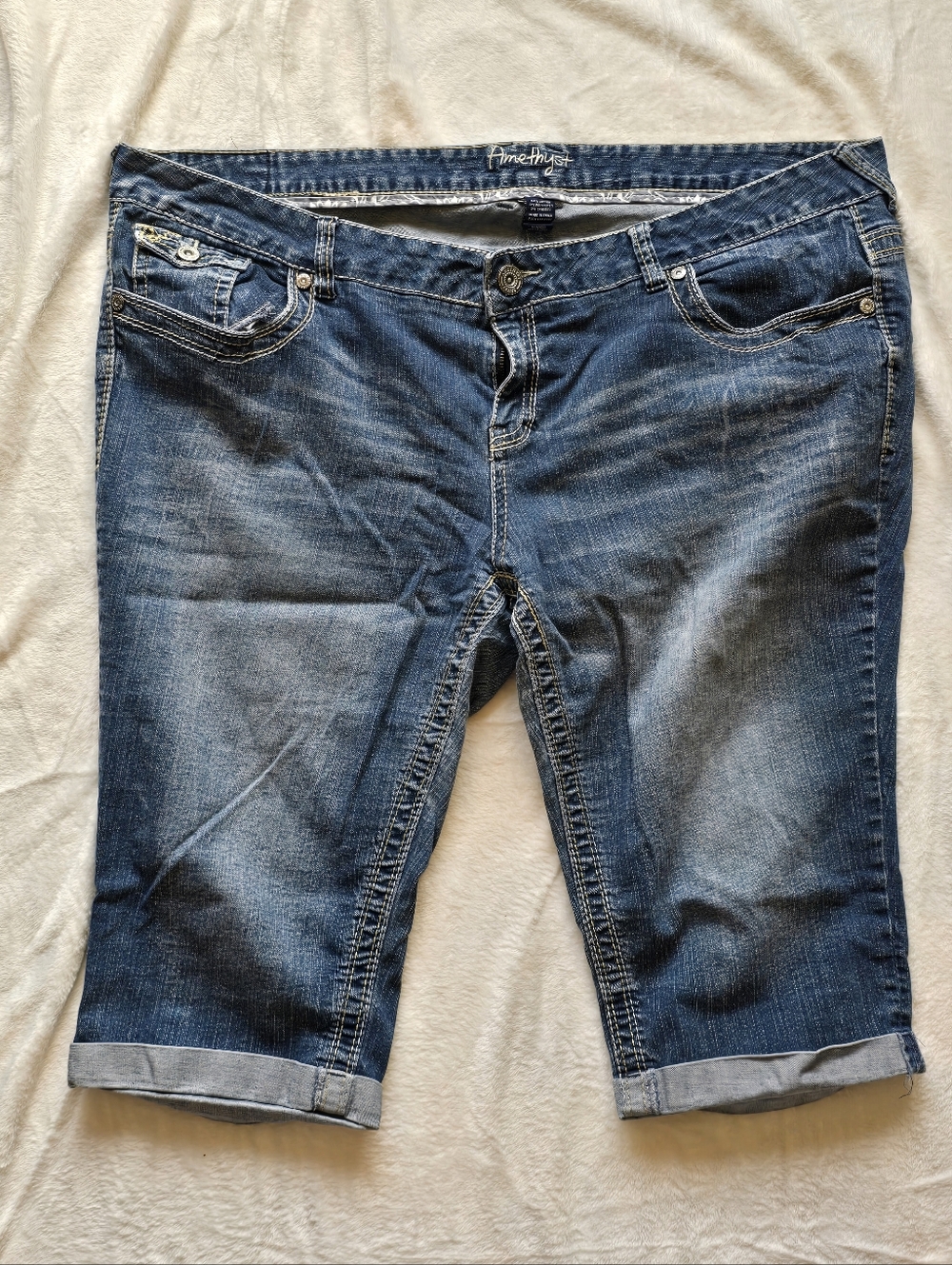 Amethyst Dark Blue Denim Capris Cropped Jeans
